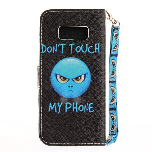 Etsue Ledertasche Handyhülle für Samsung Galaxy S8 Bookstyle PU Leder Brieftasche Hülle, Lanyard/Strap Bunte Retro Muster Lederhülle Wallet Case Flip Cover Tasche Schutzhülle mit Standfunktion Kartenfächer Magnetverschluss Silikon Rückseite Schale Etui Handytaschen für Samsung Galaxy S8 + 1x Glitzer Staub Stecker + 1x Blau Eingabestift-Do Not Touch My Phone-Augen - 2