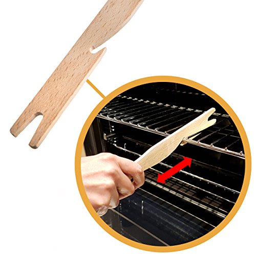 Uulki® 6-teiliges Grill, BBQ und Backofen Set – mit Backofengitter-Zieher, 2 Pfannenwender, große Barbecue Zange, kleine Grillzange, Küchengabel – aus Europäisches Buchenholz - 4