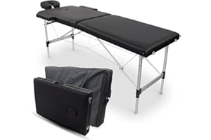 Mobiclinic®, Massage Table, CA-01 Light, Massage Bed, Headrest, Aluminium and Leatherette, European brand, 2 Section, Physiotherapy Folding Table, Adjustable Height, 73x23 inches, Portable, Black