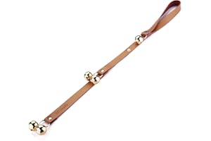 CATHYLIFE Brown Leather Strap Dog Doorbells Golden and Silver Bells Adjustable Length Potty Training and Housebreaking Communicate With Your Pet.