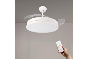 M mimotec - Ventilatore da soffitto con luce a Led Herben 68W, Telecomando, Basso consumo, motore DC, 6 velocità, Silenzioso,3 Pale retrattili, funzione estate-inverno, timer. LM8095