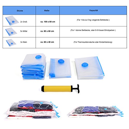 Songmics 10 tlg set 80 x 100 / 60 x 80 / 40 x 60 cm Vakuumbeutel für Kleidung mit Pumpe RVM102 - 2