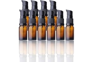 SURAKEY Botellas de cristal vacías de color marrón, 10 unidades, 10 ml, rellenables, dispensador de loción, botella de cristal ámbar con bomba de aceites esenciales, botellas de viaje, botellas de loción,