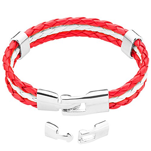 Taffstyle Armband mit Kordeln aus PU Leder Fanartikel Fussball WM & EM Länder Style geflochten – Österreich – 21cm