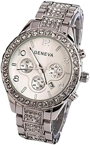 Cebbay Womens Wrist Watch, Geneva 40MM Fashion Luxury Crystal Quartz Analog Stainless Steel Band Watch