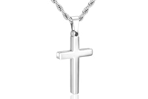 Rajputana Stainless Steel Cross Necklace Men Boys Gold/Silver/Black Twisted Rope Chain Cross Pendant Rustproof Necklace for Men Christian Baptism Father's Day Easter Gifts for Boys Jewellery
