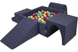 KiddyMoon Parque Infantil De Espuma con Cuadrada Piscina De Bolas (300 Bolas) para Niños, Azul Marino:Verdeclr/Amari/Turq/Naran/Rosaos/Morad