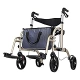 MEYLEE Drive Healthcare YC9102 ligero plegable cuatro ruedas Rollator Walker con asiento y pedal acolchado, frenos con cerradura y llevar bolsa , gold