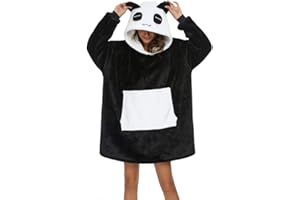 LATH.PIN Unisexe Sweat à Capuche Panda Pull Large Robe de Chambre Animal Microfibre Couverture Flanelle Panda Mignon Douce Epaisse Chaud avec Grandes Poches