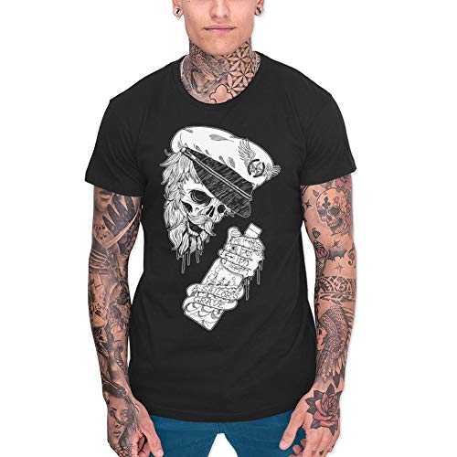 VIENTO Drunk Skull Herren T-Shirt (L, Schwarz)