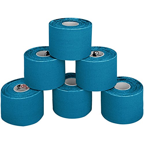 ALPIDEX 6 rollos Kinesiología tape 5 m x 5,0 cm Kinesiología tape en 11 colores Quinesiología Cinta Elástica Banda Fisioterapia, Color:azul claro