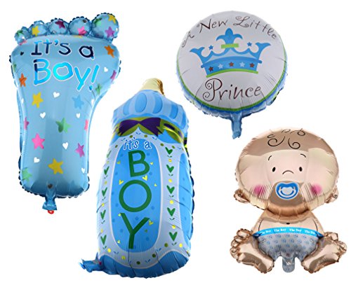 4er Folienballon Boy Junge Set Baby Party Geburt Fuß Flasche Luftballons