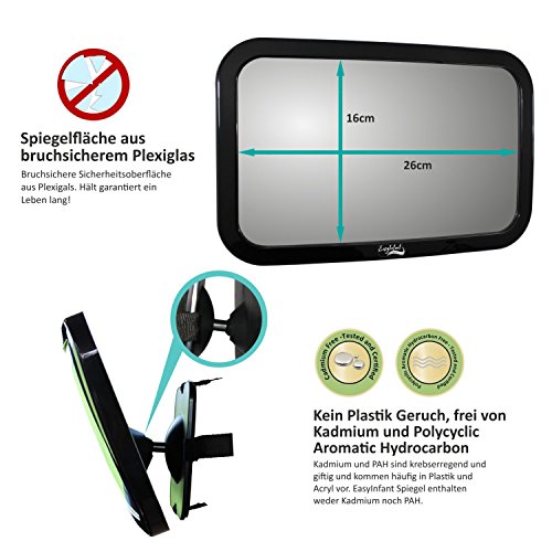 EasyInfant Auto Baby-Spiegel *NEU* – Extra Gross | Geprüfte Sicherheit | Verstellsicher | Lebenslange 100% ZUFRIEDENHEITSGARANTIE – Kindersitz Rückspiegel – Rückspiegel für Babyschalen – Maxi-Cosi Auto Baby Spiegel - 2