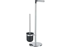 WENKO Parus Piantana Portarotolo e Scopino WC, Acciaio Inossidabile Lucido, Metallo, Materiale plastico, Argento/Nero