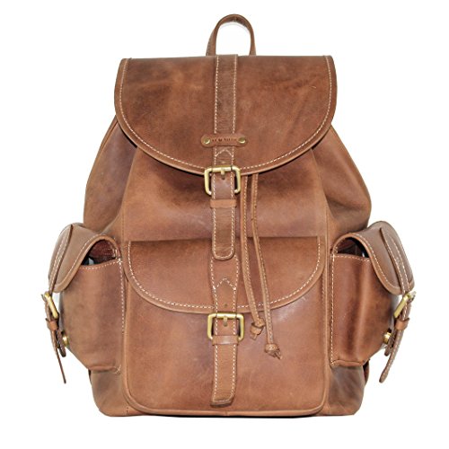 ALMADIH XL Leder Rucksack "M14" aus echtem Rindsleder - Aktentasche Laptoptasche Schultertasche Umhängetasche Vintage braun