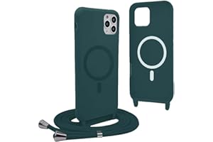 YFSYLL Handykette Hülle für iPhone 13 Pro Max mit Band,Magnetische Silikon Handyhülle Kompatibel mit MagSafe,Handyhülle für zum Umhängen Einstellbar und Abnehmbar - Grün