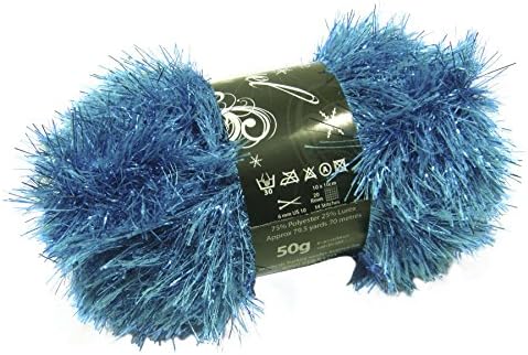 Turquoise Tinsel Sparkle Eyelash Chunky 50g Wool Yarn Ball Free Scarf Pattern