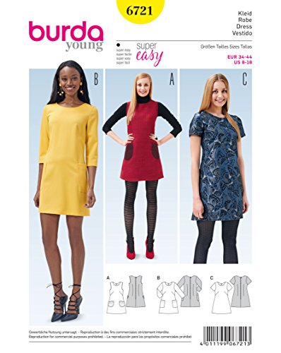 Burda 6721 Schnittmuster Träger-Kleid ausgestellt (Damen, Gr. 34 - 44) Level 1 super easy