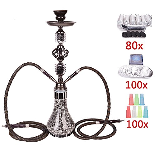 Ectxo Hookah Wasserpfeife Zigarren Zubehör mit 100 Alufolie 80 Kohle Briketts 100 Mundstücke (Hookah+Alufolie+Kohle+Mundstücke)