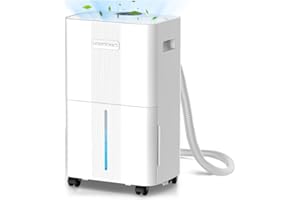 Déshumidificateur d'air Anti Moisissure, Homtronics Deshumidificateur d air, 8L,avec Tuyau de Vidange,3 Modes, Vidange Continue,Drainage Continu, 24h Minuterie, pour Maison,Sous-sol