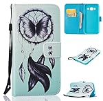 TUOTR Etui pour Galaxy J3 (2016) SM-J320F, Portefeuille Wallet Housse Coque en Premium PU Cuir Book Style Case Cover Swag de Protection Flip Shell avec Fonction Stand Fermeture Aimantée Porte Carte Couvrir Motif Cuir Samsung Galaxy J3 (2016) SM-J320F +( Bouchons de poussière) (2LP)