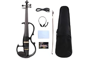 WUQIMUSC Electric Viola 16" Solid Wood Viola with Ebony Fittings, Carry Bag and Accessories Included for Professionals, Beginners & Students (Black)