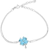 NEREZE 925 Sterling Aquamarine Stone Clover Bracelet Women's Silver Bracelet