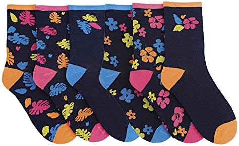 Modern Casuals Ladies 6 Pack Flower &amp; Leaf Design Cotton Rich Socks Size 4-7