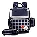 Produktbild XWWS 3 Sätze Kinderrucksack - Plaid Kinder Schultaschen, Sicherheit Reflektierende Büchertasche Mit Federmäppchen Und Kleine Brieftasche, Mädchen,Darkblue