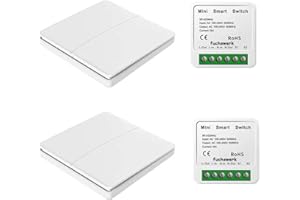 FUCHSWERK Set di pulsanti radio, interruttore da parete, interruttore della luce con ricevitore, portata 30 m, senza fili, senza batteria cinetica, 2 canali/2 tasti