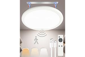 FYLXURO Rechargeable Motion Sensor Ceiling Light with Remote, 7500mAh Battery Operated Wireless Ceiling Lamp, 3 Color Dimmable LED Lights, Magnetic Mount for Bathroom, Closet, Garage, Hallway, Shed, Loft