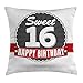 Produktbild 16th Birthday Decorations Throw Pillow Cushion Cover, Cute Sweet Sixteen Hearts Stars Flowers Unique Girls Joy Design, Decorative Square Accent Pillow Case, 18 X 18 Inches, Multicolor