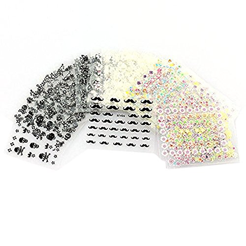 Tinksky 50 Sheets Nail Art Stickers 3D Tip Decals Nail Tips Decorations (Random Color)