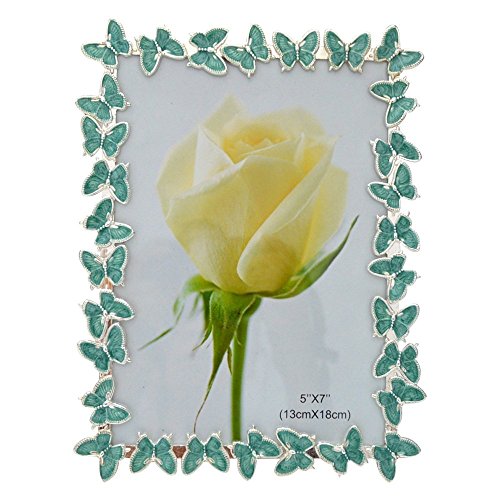 Gift Garden Photo Frames - Beautiful Green Butterfly Edging Metal Frames 5x7 inch - Table Top or Wedding Decor Picture Frame