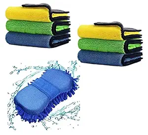 GrizzlyCar Combo of Microfiber Double Layered Cloth 6 Piece Towel Set, Extra Thick Microfiber Cleaning Cloths Perfect for Home, Kitchen, Cars, Furniture with Washing Scrub for Toyota Innova Crysta