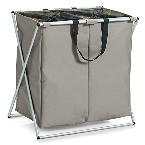 Zeller 13226 Wäschesammler, 2-fach, Polyester / Alu, 59 x 38 x 57 cm, taupe