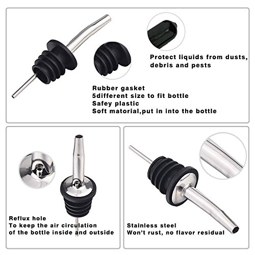eBoot Edelstahl Flaschenausgießer Weinausgießer Ausgießer Flasche Stopfen aus Edelstahl mit Gummi Staubkappen, 12 Stück - 4