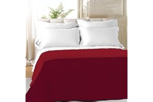 LARA MORADA Trapuntino Copriletto Primaverile-Estivo Tinta Unita Jacquard Double-Face 100% Made in Italy in Morbida Microfibra Bordeoux/Rosso Una Piazza e Mezza
