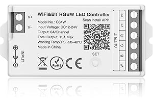 BTF-LIGHTING C04W RGBW PWM SMD FCOB (+ R G B W) 5PIN Ruban LED 2.4GHz Tuya WiFi Group Controller Alexa Google Home Smartphone APP Control Compatible avec WR01RF RC03RFB RC04RFB RC05RFB RGBW Remote
