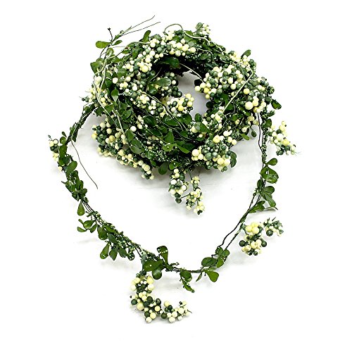 Buchs- Beeren Girlande m. Draht, 3,6 Meter Kordel, grün-creme, TOP