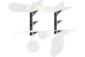 DELTA CYCLE & HOME Delta Cycle - Mensola da parete a 3 livelli per snowboard e sci – Salvaspazio montato a parete con ganci accessori estensibili e integrati, comodo e durevole scaffale da parete multisport