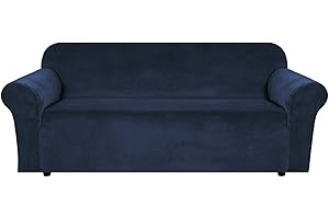 BellaHills Velvet Sofa Slipcover Stretch Large Couch Covers Soft Sofa Cover Furniture Protector with Non Slip Straps, Slipcover for Sofa, Couch Covers for Dogs, Couch Slipcover (3 Seater, Navy)