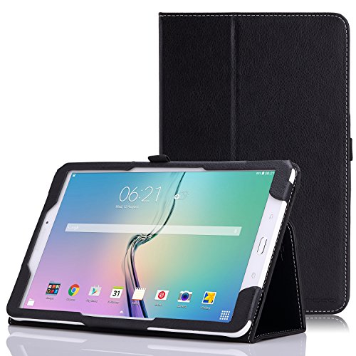 MoKo Tab E 9.6 Hülle - Kunstleder Ständer Schutzhülle Smart Cover mit Stift-Schleife für Samsung Galaxy Tab E 9,6 Zoll (Wifi/4G LTE Version) 2015 Tablet-PC, Schwarz