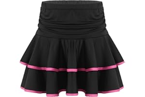 CHICTRY Gonna da Ballo Bambina Latino Seta di Latte Gonna da Ballo Vita Alta Ruffle Balze Gonna da Balletto Gonnelina con Slip Tango Samba Rumba Jazz Danza Moderna