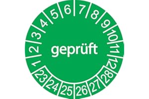 SCHILDERKRÖTEN 50 x Prüfplakette/Sicherheitsplakette 20 mm Durchmesser mit untersch. Beschriftungen (50, geprüft - grün/weiß)