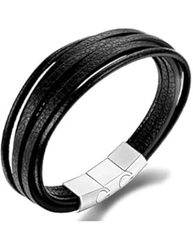 Sailimue Leder Männer Armband für Herren Frauen Armbänder Armreif Unisex Magnetverschluss Schmuck 19.5-21.5CM