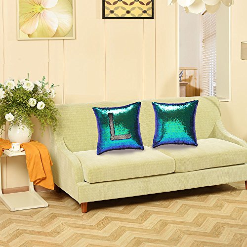 Homelava Pailletten kissen Glitzer Pailletten Kissenbezug Startseite Schlafzimmer Sofakissen Kissenabdeckung 40x40cm,Grün + Schwarz - 6