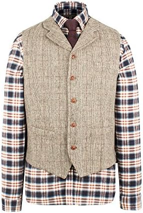 Gibson Taupe With Burgundy Check Waistcoat - G16220DV4 Tailored beige