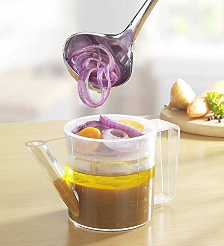 Fett-Trenn-Kanne – Fettabschneider – Fetttrenner – Fettabschöpfer – Fett-Trennkanne – Fettweg Kännchen – Sauciere – Trennsauciere – mit Auffangsieb – Sieb – 300ml - 2