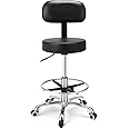 Kaleurrier Rolling Swivel Adjustable Heavy Duty Drafting Stool Chair for Salon,Medical,Office and Home uses,with Wheels and Back (Black with Footrest)